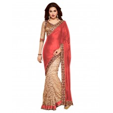 DivyaEmporio Women's Maroon Faux Georgette Saree